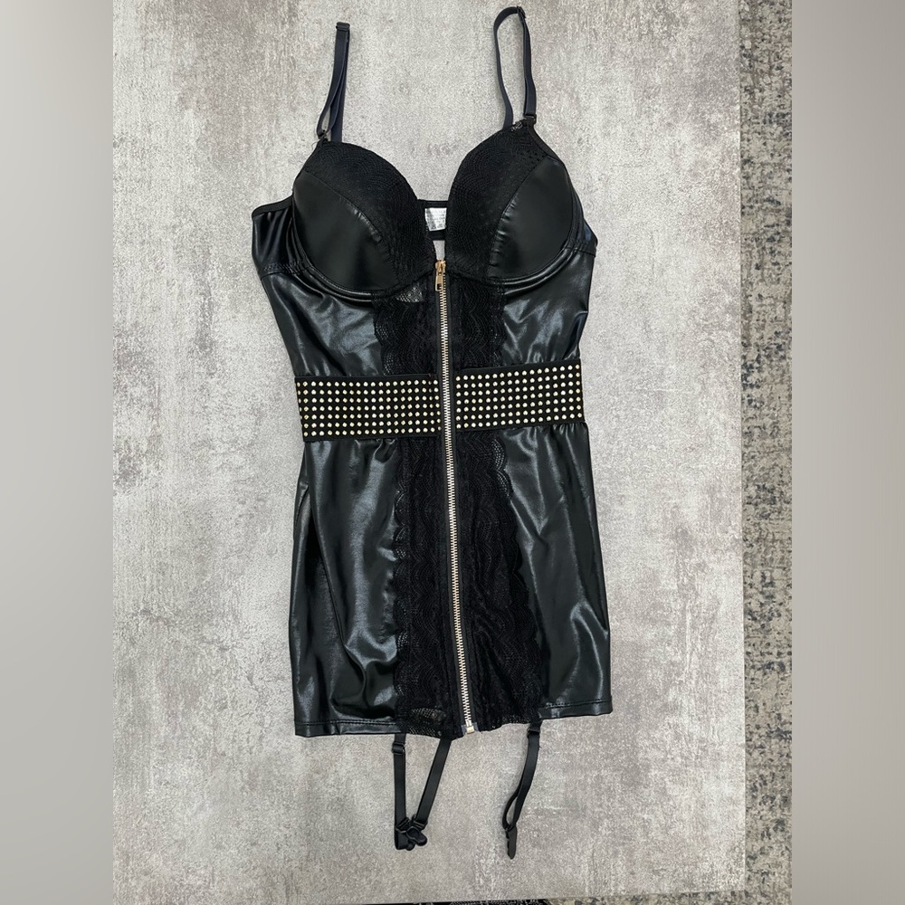 Black leather lingerie